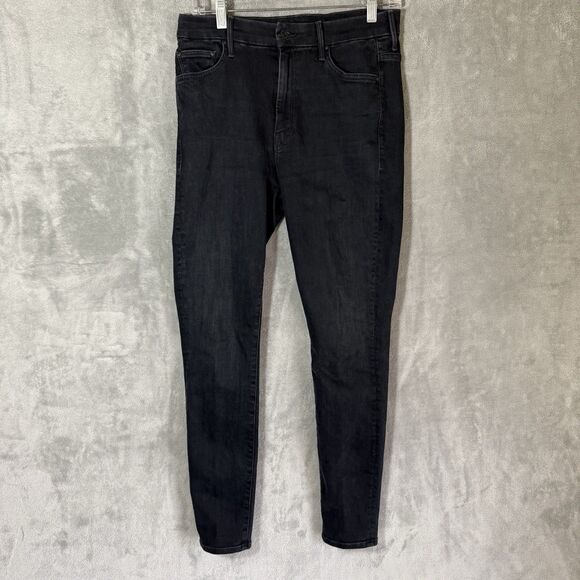 MOTHER High Waisted Looker Ankle Skinny Jeans  29 Black Blackbird Wash Stretch - Picture 1 of 11